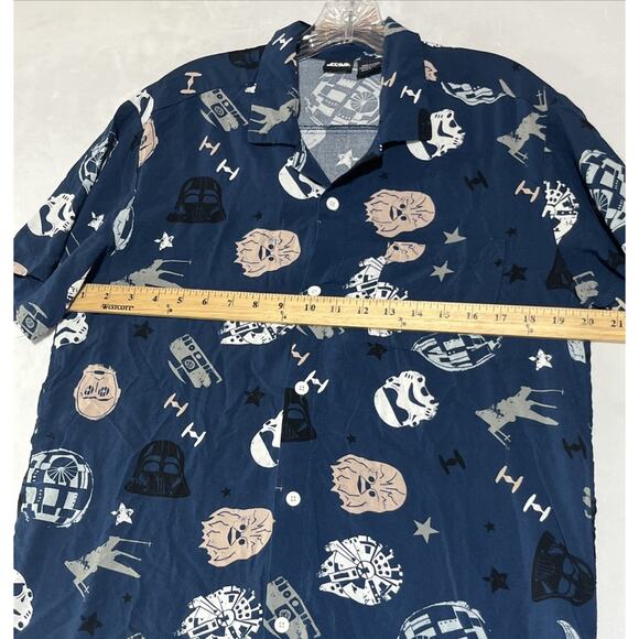 Star Wars Shirt Mens Medium Blue Button Up Short Sleeve Camp Casual Rayon - Picture 6 of 11